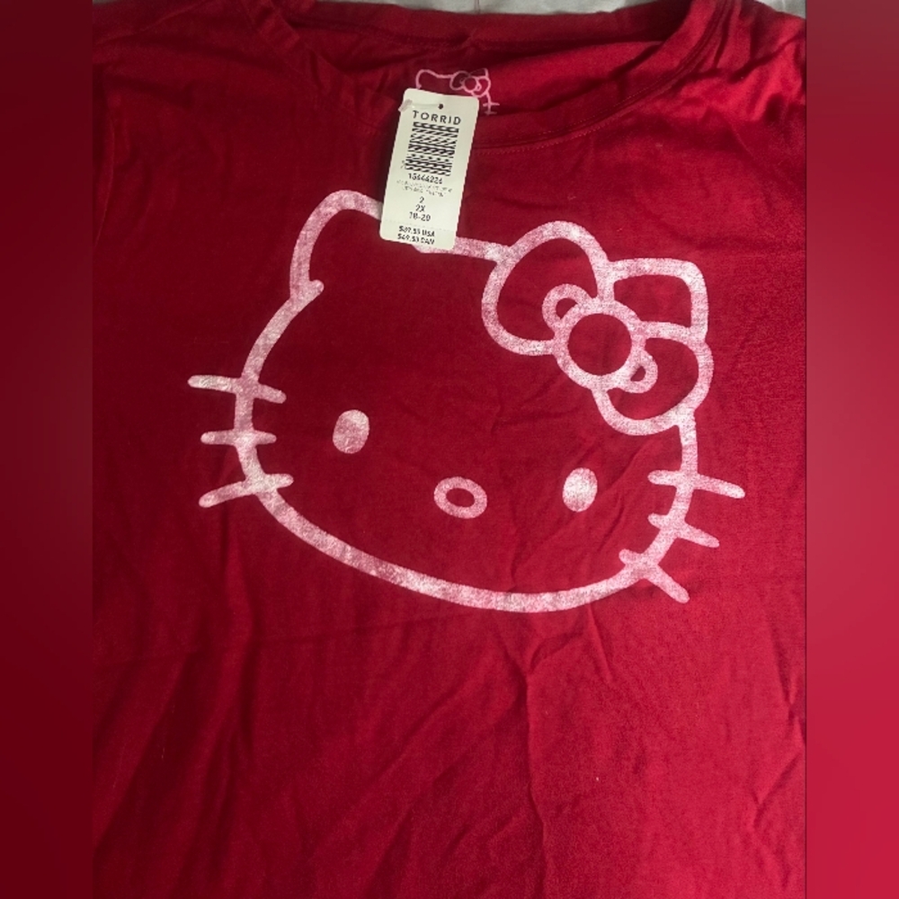 Torrid Hello Kitty Graphic Tee in Red with Metallic Pink Print